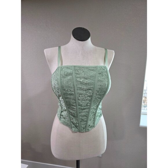 Torrid Womens Lace Corset Top In Sage Green Adjustable Straps Smocked Back Size - Picture 2 of 5